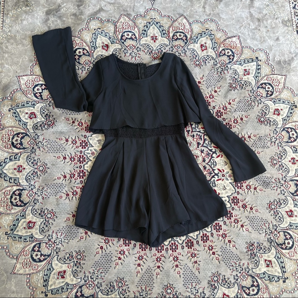 Finn & Clover Black Layered Lace Chiffon Romper Size XS Gothcore Witchcore Sheer